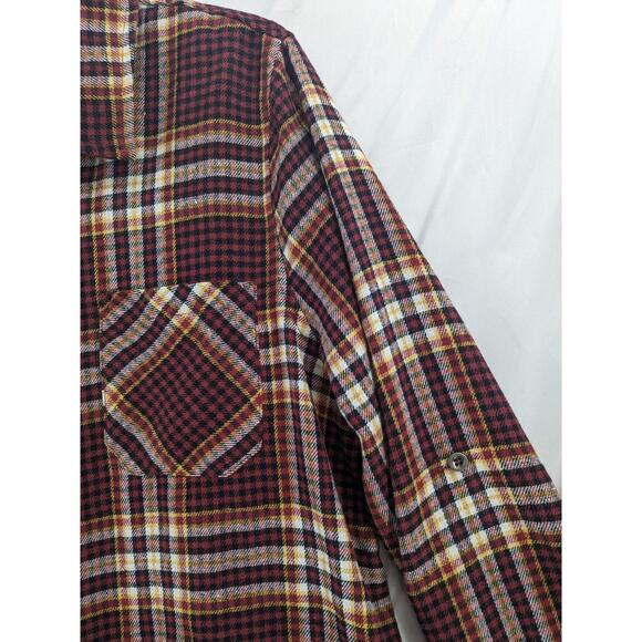 Doe & Rae Button Up Shirt L Red Yellow Plaid Flannel Long Sleeve Collared 12340T - Picture 6 of 12